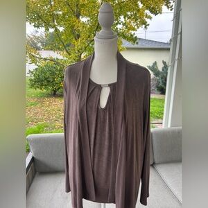 Dana Buchman Chocolate Brown Cardigan and Top Set